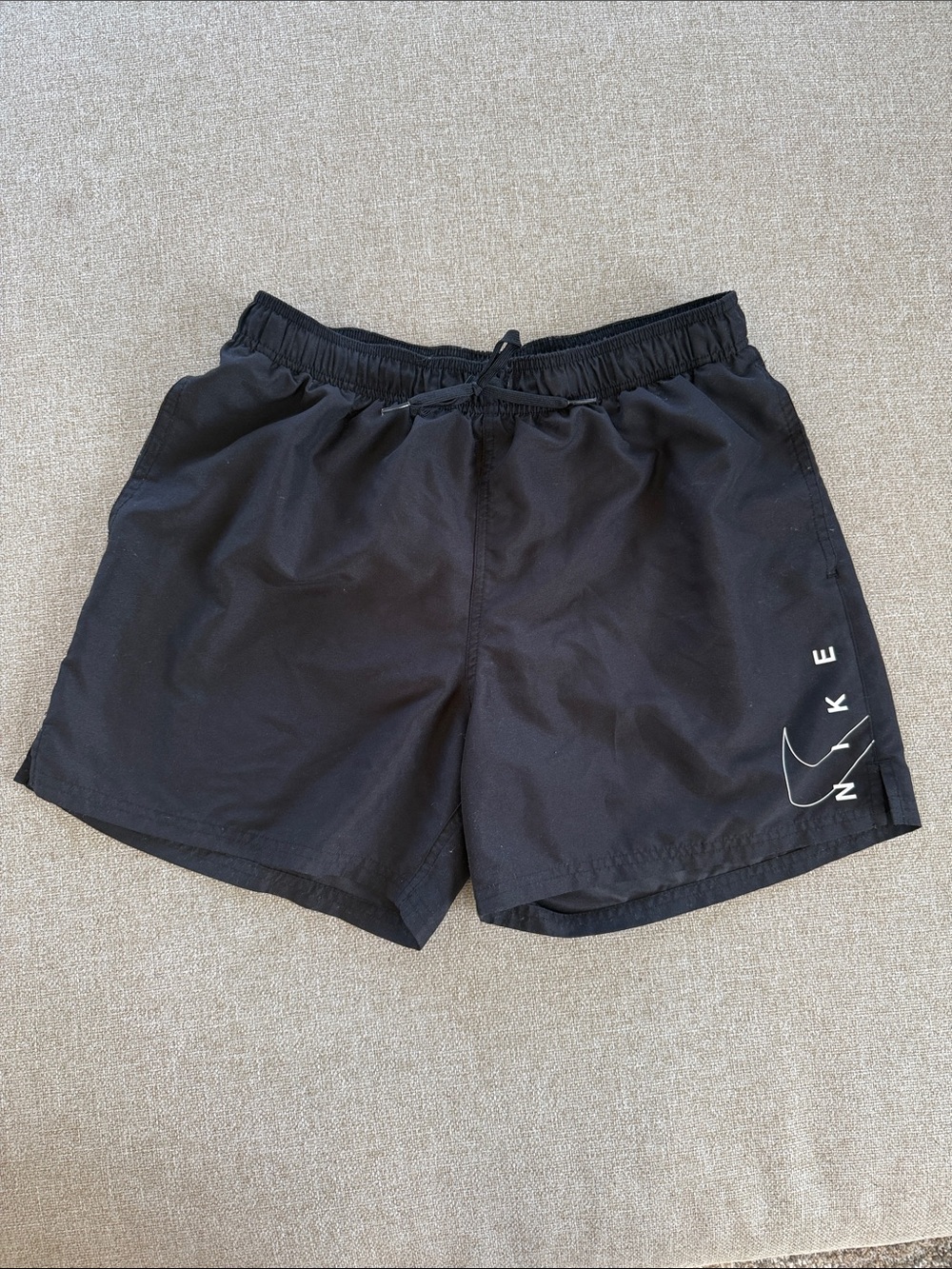 Nike Black Men’s Swim Trunks with White Swoosh - Size L